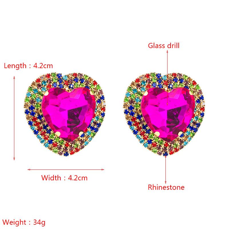 Women's Stud Earring Exaggerated Alloy Crystal Heart Earrings Super Flashing Personality Earrings
