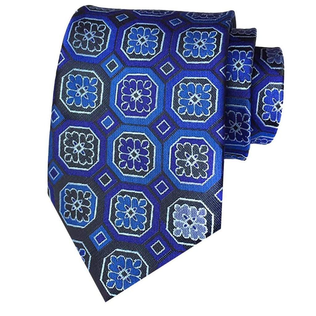 CHROME CRANE Men's Paisley Pattern Tie, Solid Color, Suitable for Suits, Business, Formal, and Casual Wear, NR005 (03. Blue)
