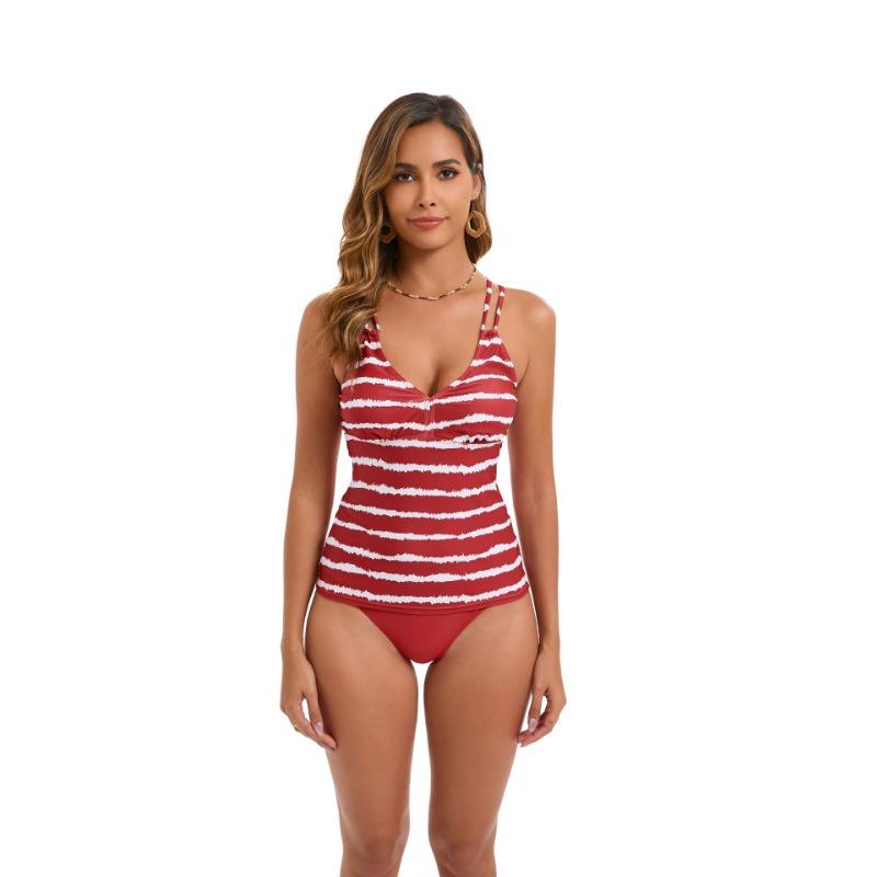 New Split Bikini, Slim Striped Conservative Swimsuit for Women