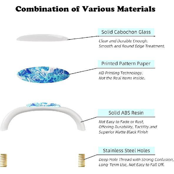 LORVIES 4 Pack 5.6" Marble Decorative Cabinet Knobs, ABS Glass Wavy Long White, Drawer Dresser Door Handles Pulls for Home Kitchen Bedroom (Turquoise