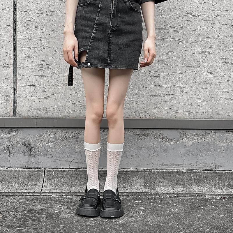 Lolita Stockings Children'S Hollow Mesh Medium Tube Stacking Socks Summer Thin Sweet Girl Calf Socks
