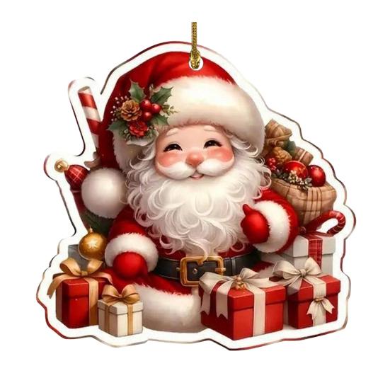 Christmas Santa Ornament 2D Acrylic Cartoon Santa Claus Xmas Tree Ornament for Holiday Tree Door Window Car Hanging Decor