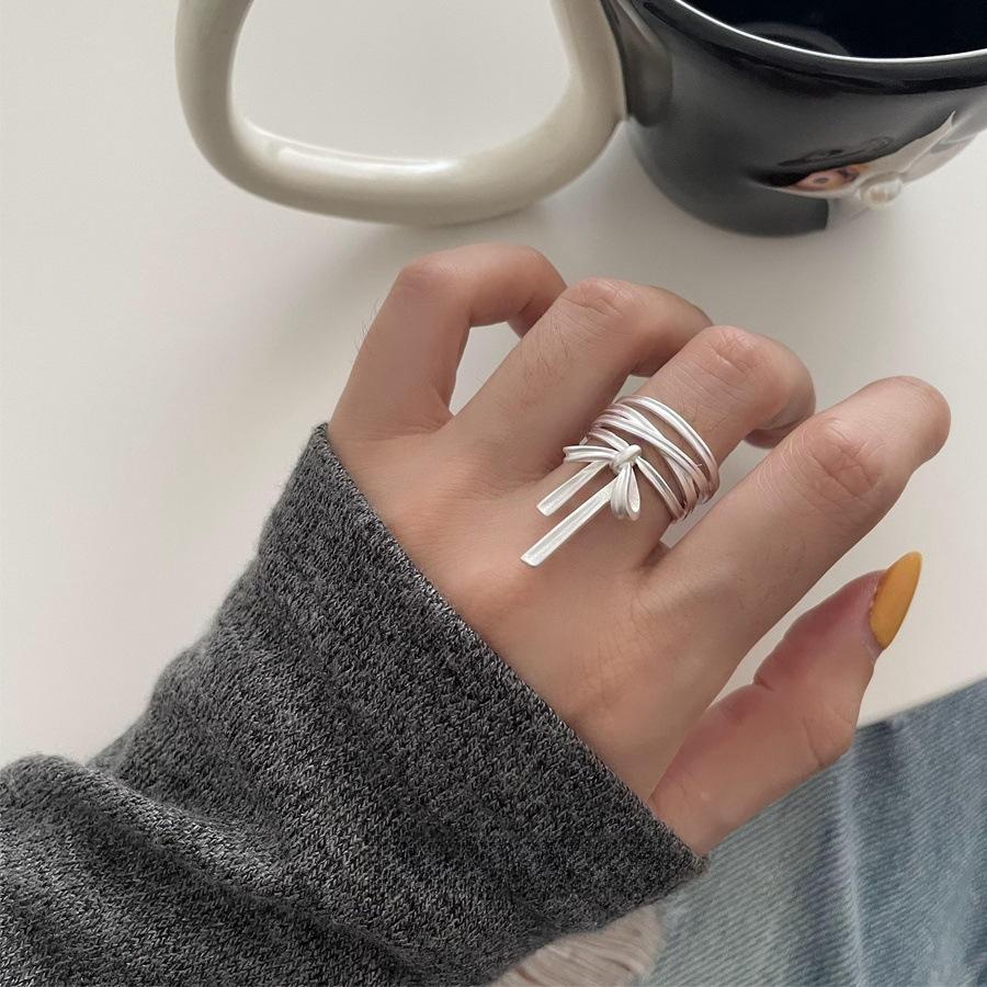 Hollow Line Elegant Bow Ring Sterling Silver Personality ins Open Ring