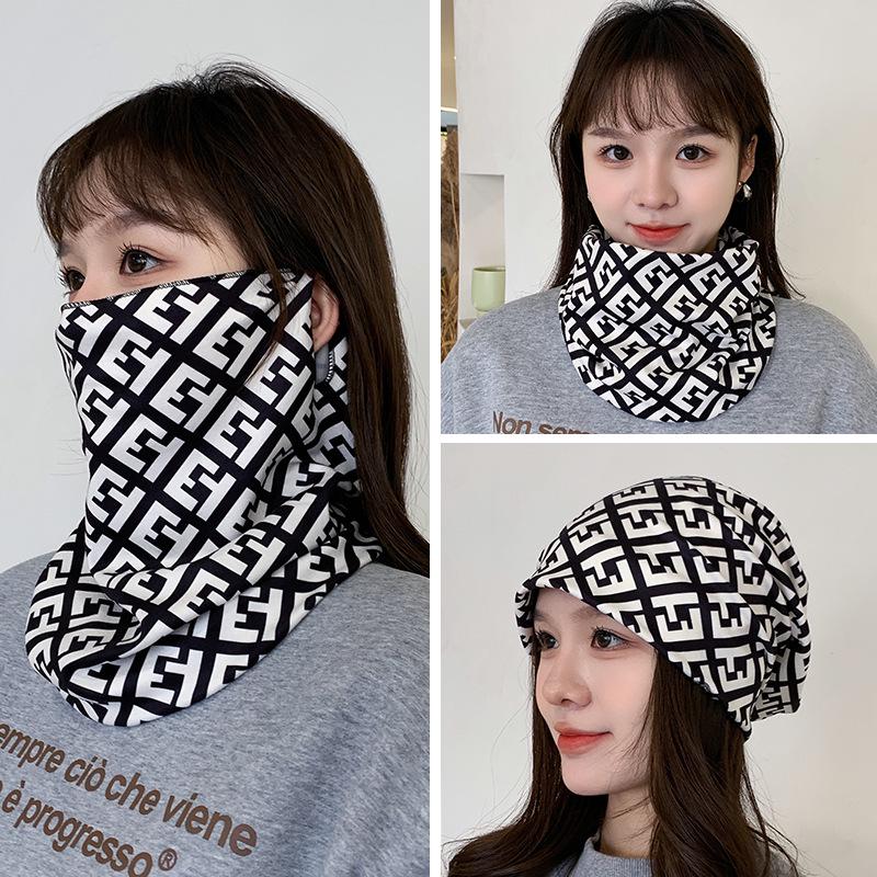Women's Autumn & Winter Plush Face Mask Neck Protector: Windproof, Warm, and Versatile Scarf Set for Outdoor Cycling