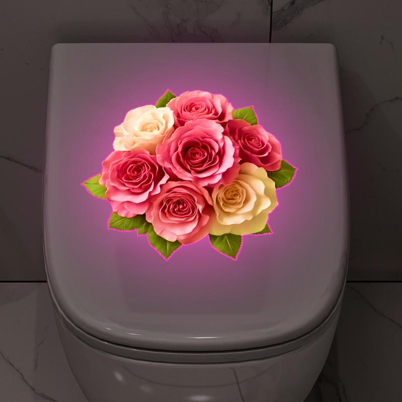 Ljusblommig Toalettklistermärke Nattlampa Blommig Väggdekal Badrum Sovrumsklistermärke Självhäftande PVC Vattentät Heminredning