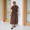 Pure cotton short-sleeved dress European and American summer new single-breasted medium and long dress shirt dress women