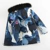 -30℃ Winter New Boys Jacket Long Camouflage Print Thick Warm Fur Collar Hooded Zipper Parker for 5-12Y Teen Boy Cotton Snowsuit