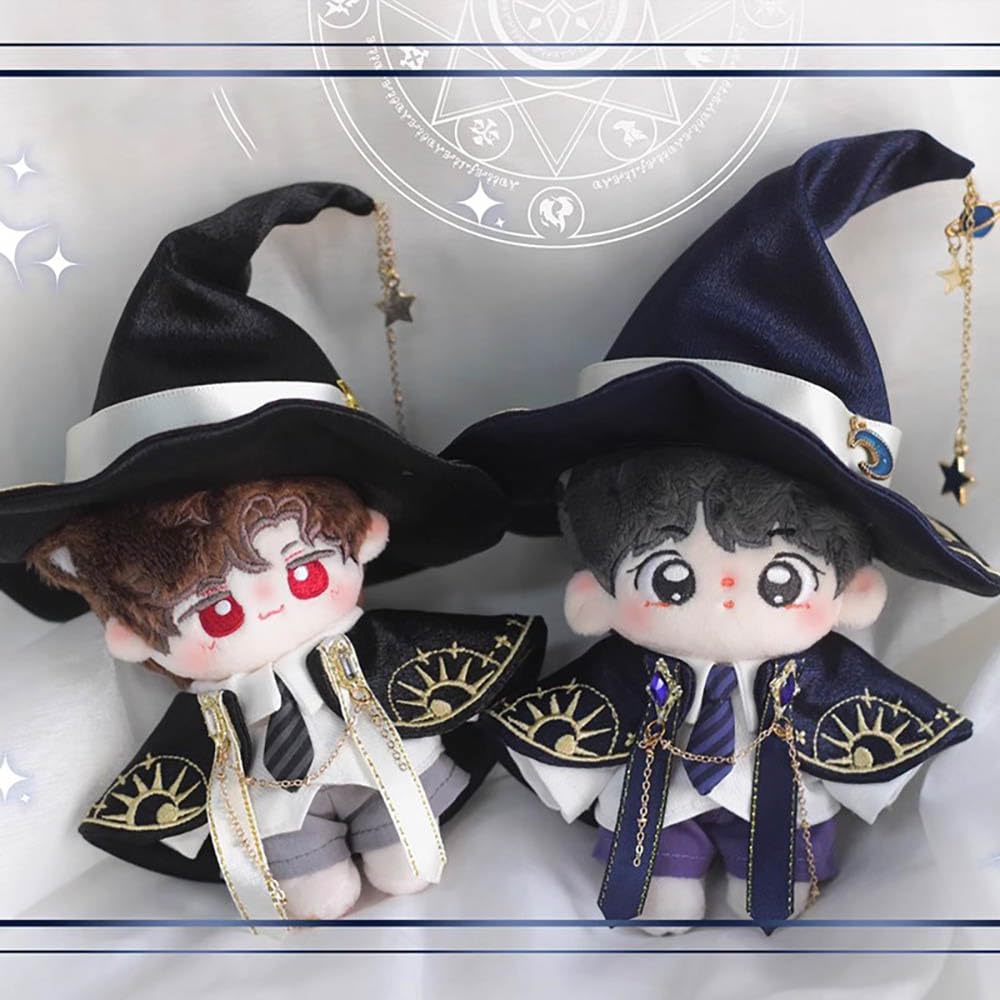 Niannyyhouse 10cm/20cm Plush Wizard Set with Clothes, Hat, Shawl, Shirt, Pants, Tie, Vest, Shoes, and Accessories (Black, 20cm)