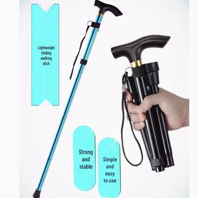 Outdoor Folding Telescopic Trekking Pole - Five-Section Walking Stick for Elderly