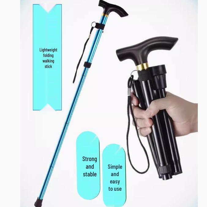 Outdoor Folding Telescopic Trekking Pole - Five-Section Walking Stick for Elderly