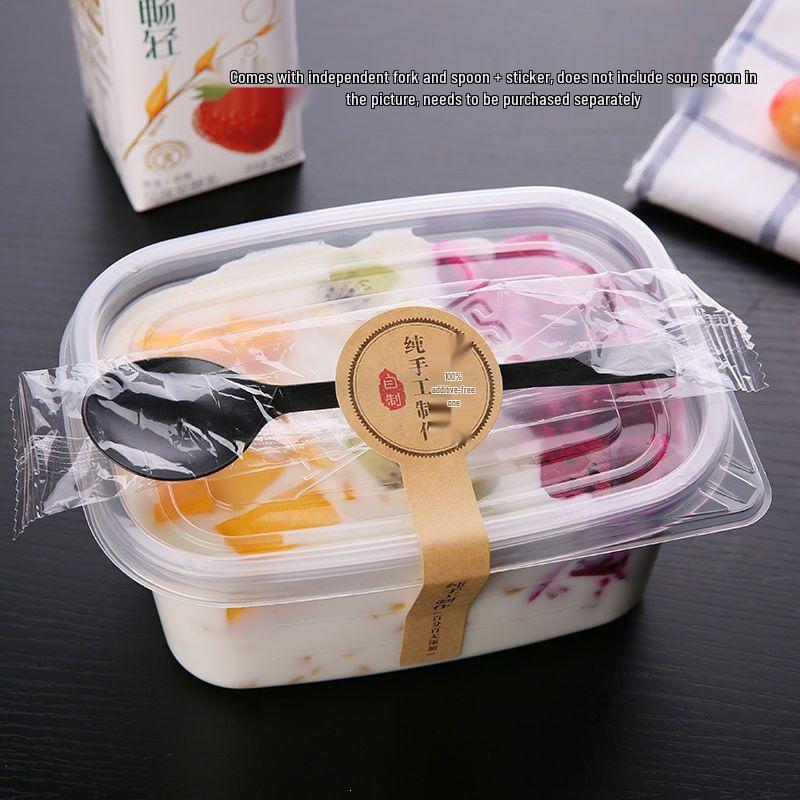 280ml Transparent Rectangular Plastic Bento Lunch Box with Lid - Disposable Fresh-Keeping Container for Fruit Salad