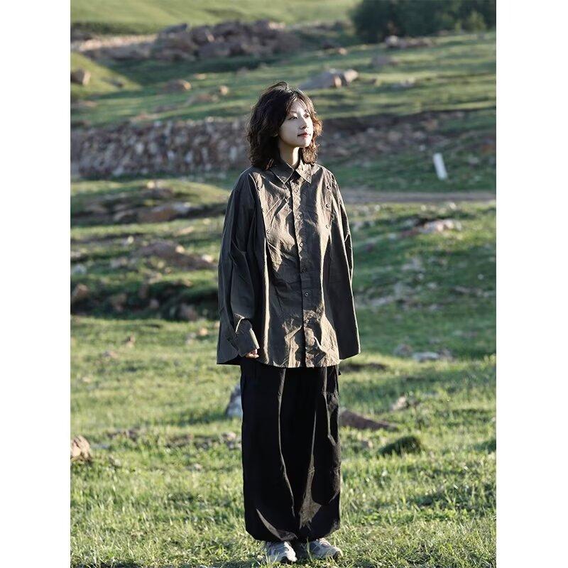 Shirt Men's Long-Sleeved Cotton Oversize Loose Niche Design Breasted Top Trendy Casual Shirt Men