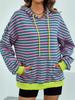 European and American women's clothing autumn and winter new striped hooded contrasting color loose long-sleeved sweater