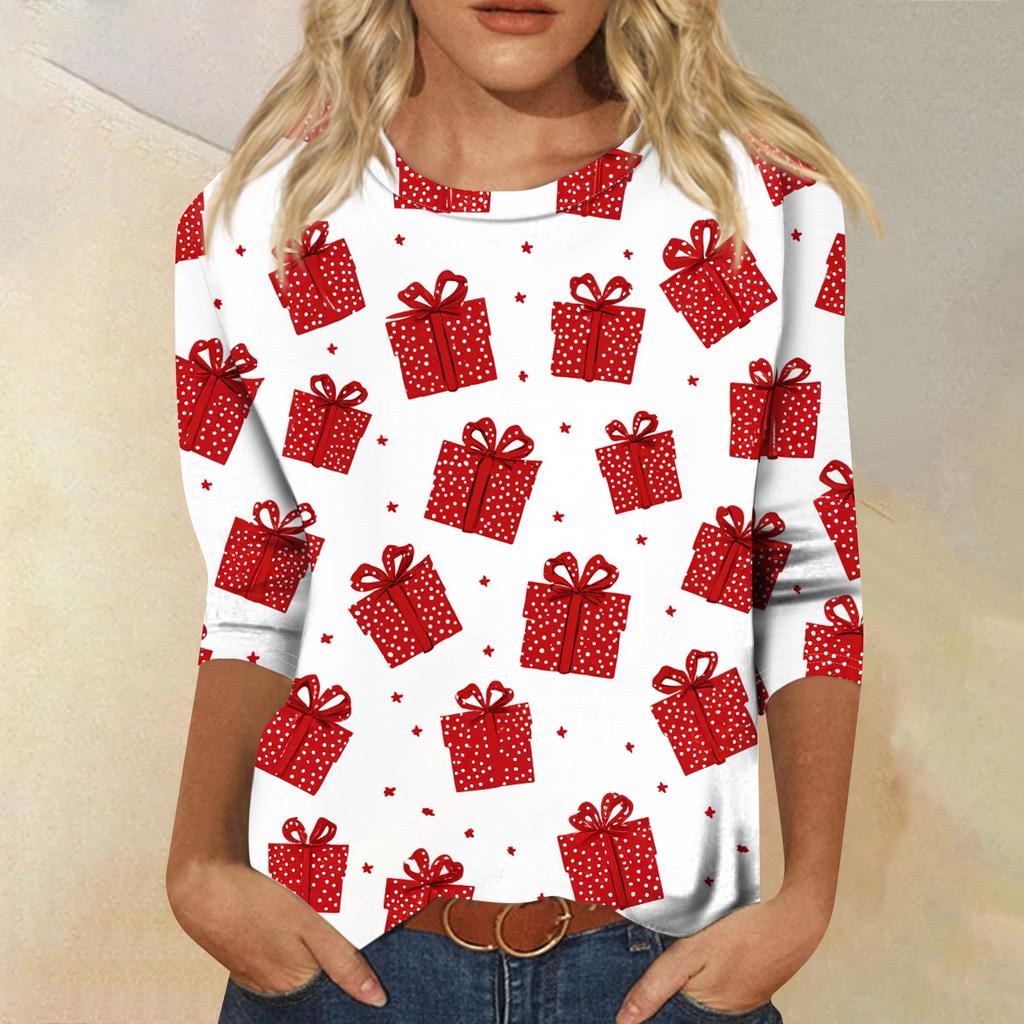 Damemote Uformell rundhals 3/4-ermet løs T-skjorte dametopp