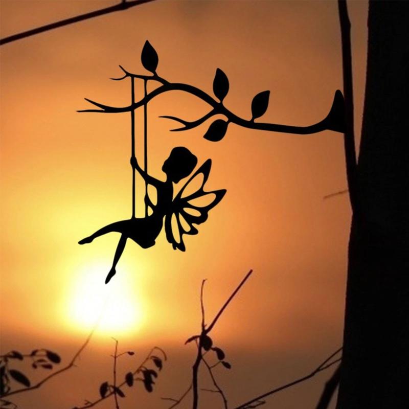 Metal Art Silhouette Hanging Swinging Fairy Ornament Crafts Gift Supplies for Home Courtyard Party Decoration Gift