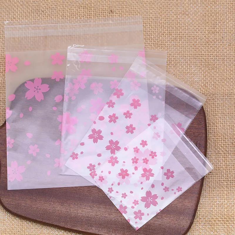 100pcs Transparent Cherry Blossom Packaging Bags Fresh Reusable DIY Dustproof Bags Candy Biscuits Jewelry Bags