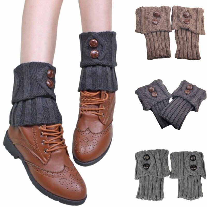 1 Pairs Autumn Winter Women'S Short Rhombus Flip 2 Button Foot Warmer Knitted Fabric Socks Fashion Boot Cover Leg Warmers