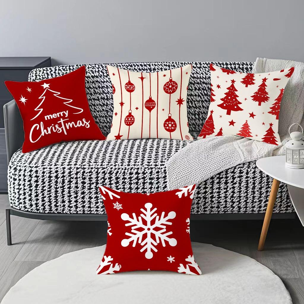 Christmas Red and White Patterned Throw Pillow Cushions Polyester Pillowcase, Sofa Decorative Cushion Cov Headboard Pillow