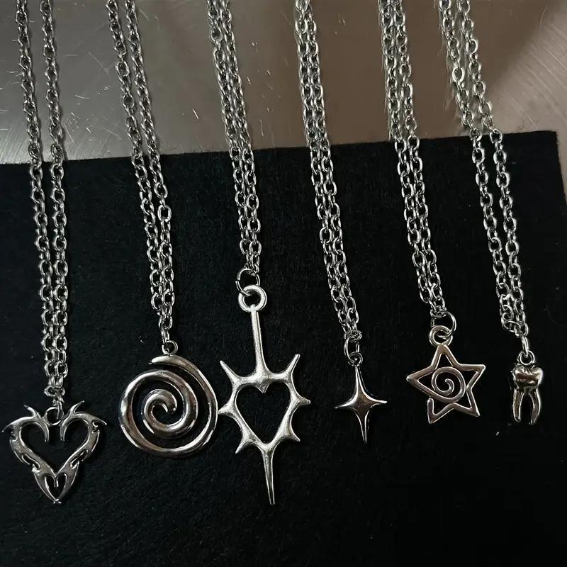 1 Stück Gothic Legierung Anhänger Halskette Mode Punk Schmuck Damen Feuer Herz Zähne