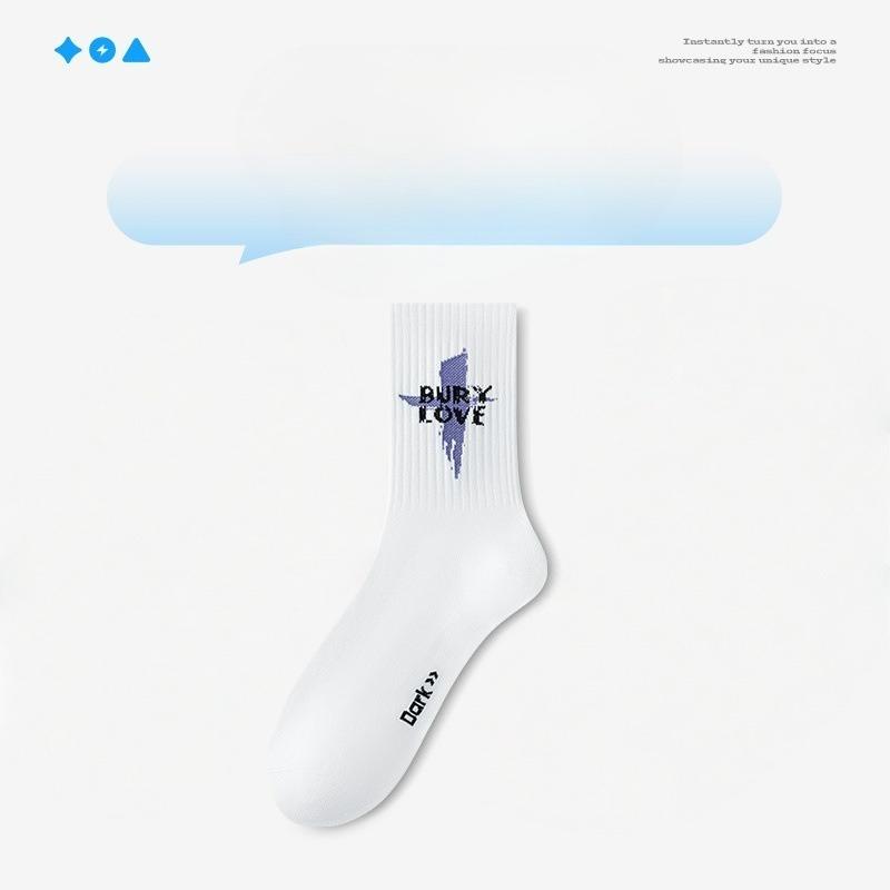 

Мужские весенне-осенние новые носки-гольфы из чистого хлопка с защитой от запаха 1 pair белый/фиолетовый