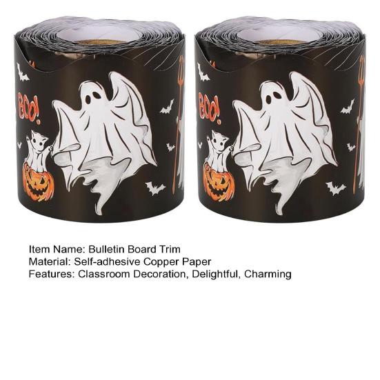 59 Ft Halloween Bulletin Board Border Self Adhesive Ghost Boo Pumpkin Scalloped Die Cut Border Trim Roll for Office