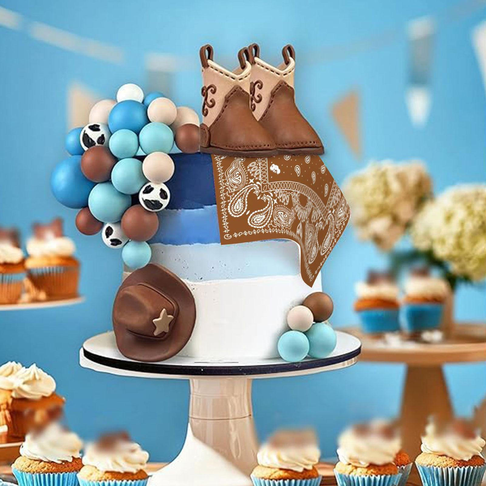 

31 Pieces Cowboy Cake Toppers Decorations Figures Scene Cupcake Cow Hat and Boot for червоний