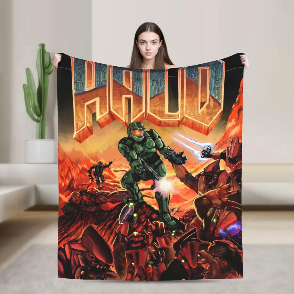 Game H-Halo I-Infinite Warm Soft Blanket Camping Plush Throw Blanket Street Trend Bedroom Flannel Bedspread Sofa Bed Cover