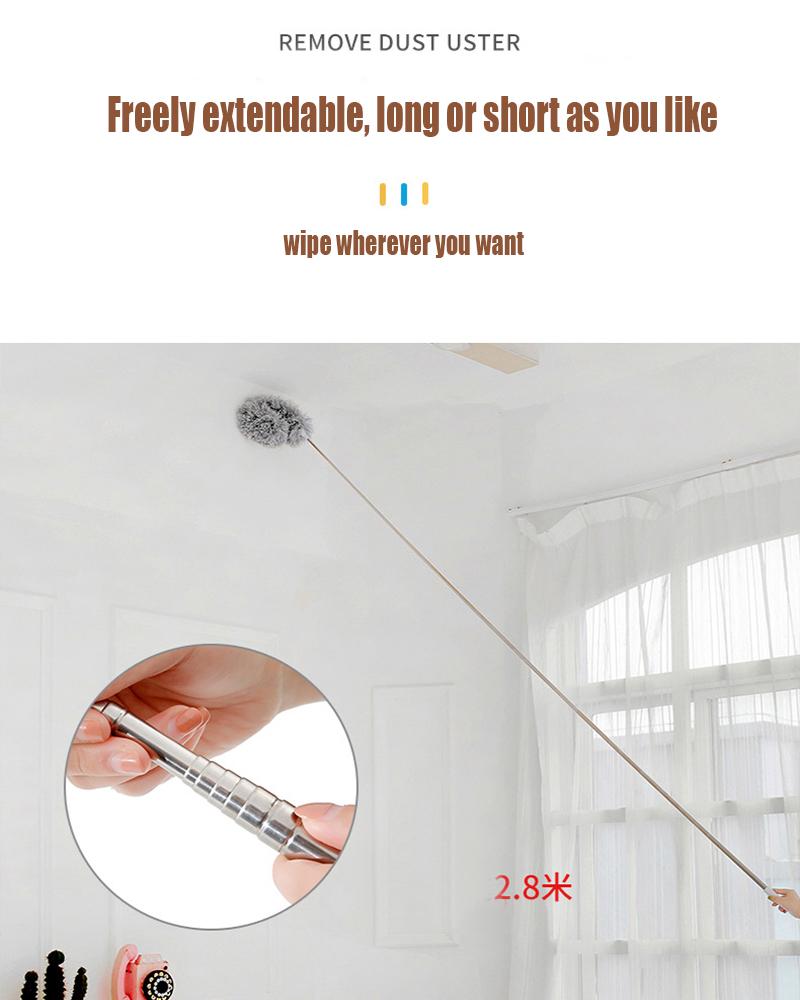 Off-white Multifunctional Portable Feather Duster Household Retractable Dusting Duster Stainless Steel Long Handle For Cleaning
