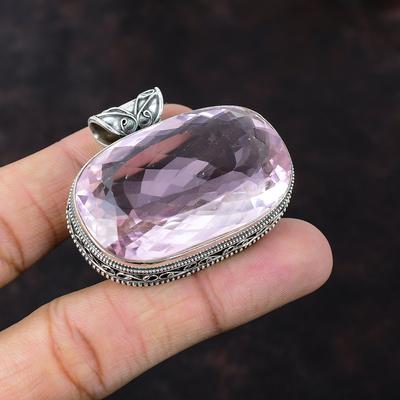 Ciondolo in Kunzite Rosa Sfaccettato Bellissimo Ciondolo Vintage Ciondolo in Argento Sterling 925 Gioiello con Pietre Preziose Fatto a Mano Elegante Ciondolo Regalo per Amico