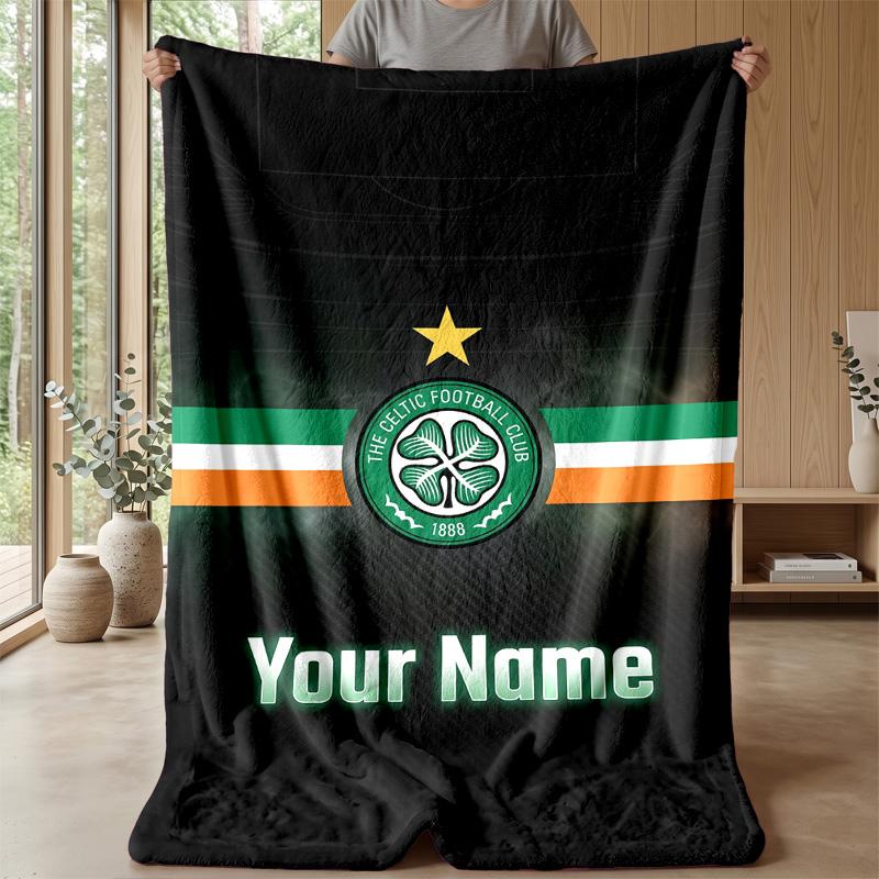 Custom Text Flannel Throw Blanket, Lightweight Cozy Bed Sofa BlanketCeltic FC