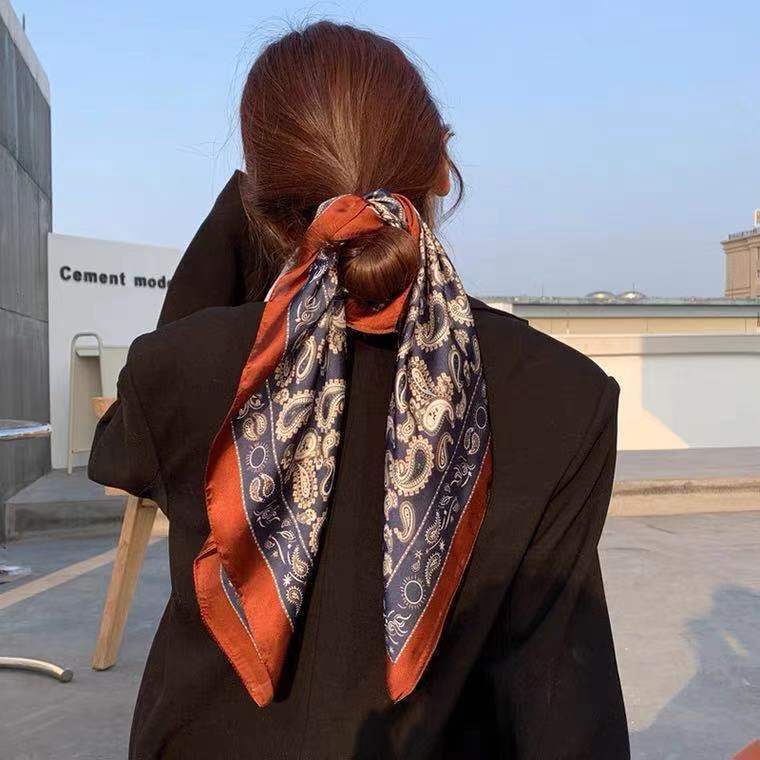 Vintage French Silk Scarf Headband Headband Female Tied Hair Headband Headscarf Ins Tide Large Square Scarf