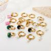 Drop shipping 1 pcs gold plated tarnish free stainless steel hoop earring jewelry green malachite natural stone huggie earrings
