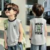 Boys' Contrast Color Cotton Vest T-shirt - Summer 2026 New Arrival, Medium/Large Sizes, Patchwork Sleeveless Top