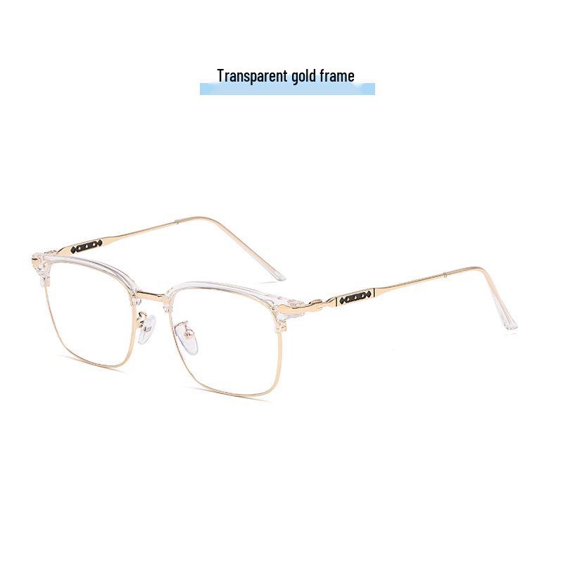 Men s Retro Half Frame Metal Glasses with Anti-Blue Light Protection