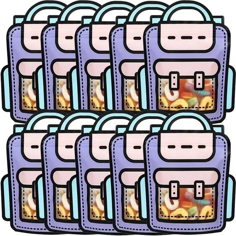 30/2PCS Cartoon Self-Sealing Snack Bags Schoolbag Shape Biscuit Candy Handbags Children's Day Kids Birthday Gift Packaging Bag
