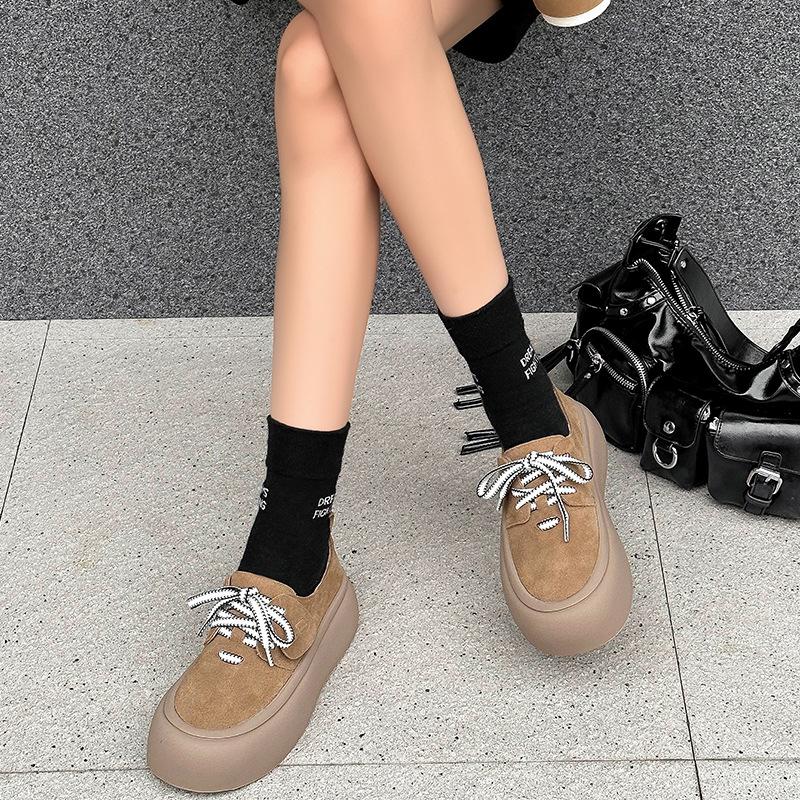 Frosted leather bread shoes spring and autumn ins tide thick sole ugly cute casual board shoes