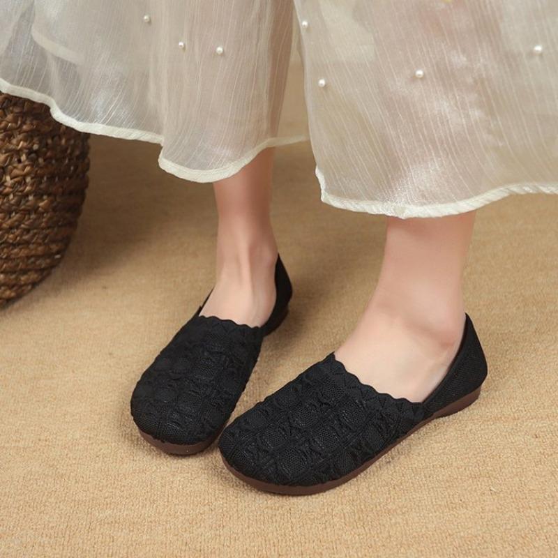 

Модные женские балетки однотонные сетчатые дышащие кроссовки женские с мягкой подошвой вязаные балетки лоферы туфли повседневные слипоны лодочки для женщин 35 чёрный