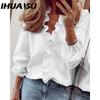 IHUASU Women's Fashion Casual Solid Color Print Long Sleeve V Neck Blouses & Shirts