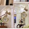 Retro Deer Head Double-Sided Hanging Clock Metal Dial And Mirrored Glass Clock Artistic Decoration In Guest Rooms Clock Watch