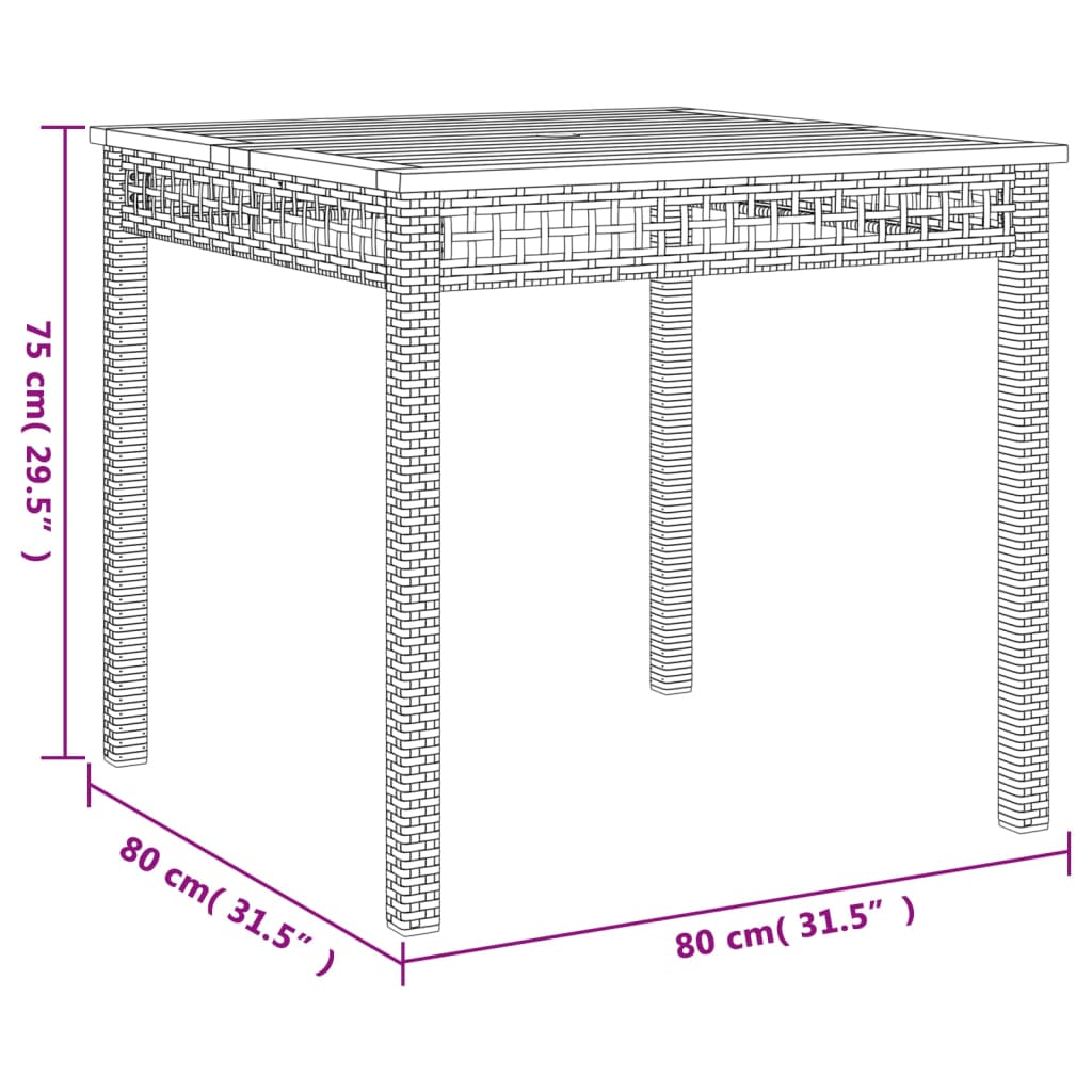 Garden Table Gray 80 x 80 x 75 cm Poly Rattan & Acacia Wood