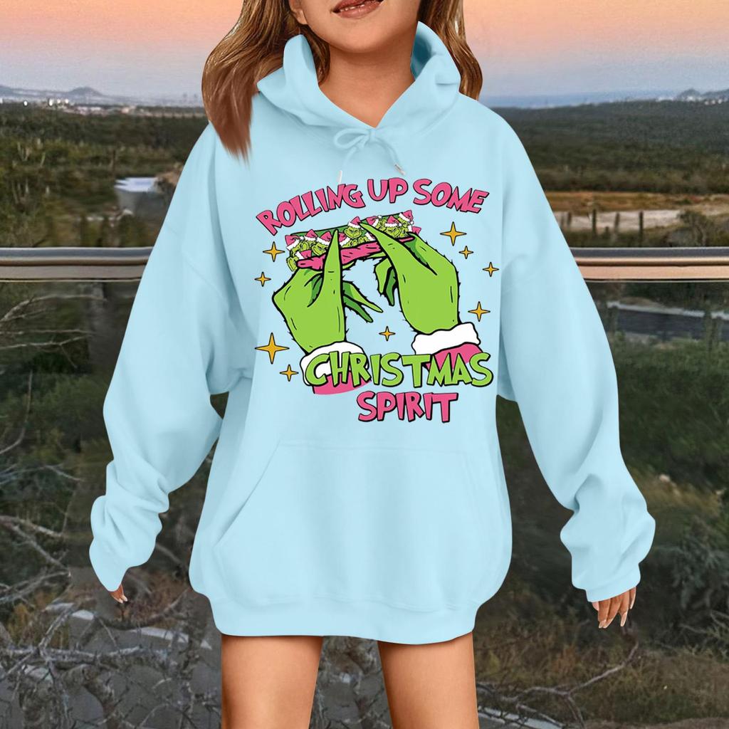 Children's Fashionable Casual Long-sleeved Loose Christmas Print Pullover Hooded Sweatshirt