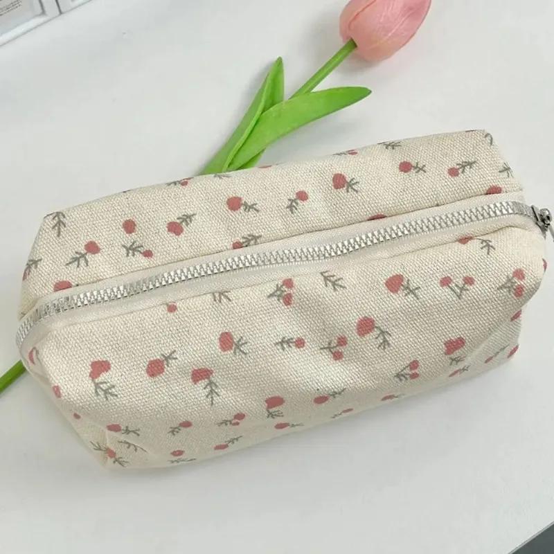 Small Fresh Floral Pen Bag Large Capacity Pencil Case Multifunctional Stationery Storage Bag Student School Organizer Supplies