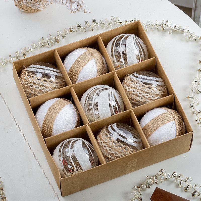Acryl Weihnachtsbaumschmuck: 9-teiliges Set - 8 cm Schaumstoff-Hängekugeln mit Schneeflocken-Transparentdesign
