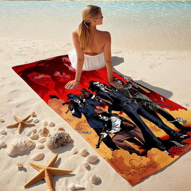 1Pc Gothic Horror Icons Beach Towel, Quick Dry, Multi-Use for Beach Pool Gym Yoga Home Travel, Christmas, Halloween, Xmas Gift M929140