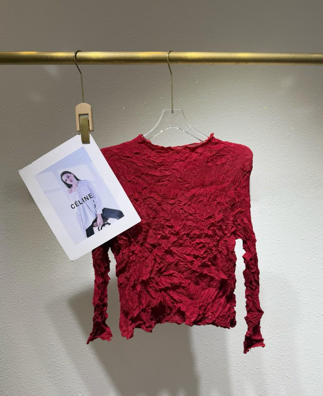 

Pleated Spring 2026 Women s Handmade Slimming Long Sleeve T-shirt - Casual & Versatile One Size червоний