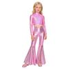 Girls Long Sleeve Sequin Metallic Crop Top Split Bell Bottom Shiny Pants Dance Performance Outfit