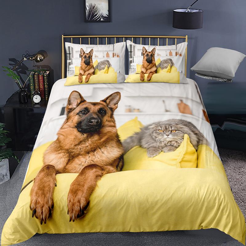 German Shepherd Duvet Cover King Queen 3D Lovely Dog Pattern Bedding Set For Kids Boys Girls Cute Pet Puppy Soft Comforter Cover