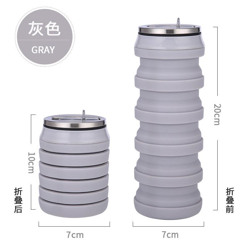 Spot sports outdoor foldable silicone water cup can-shaped retractable water cup water bottle