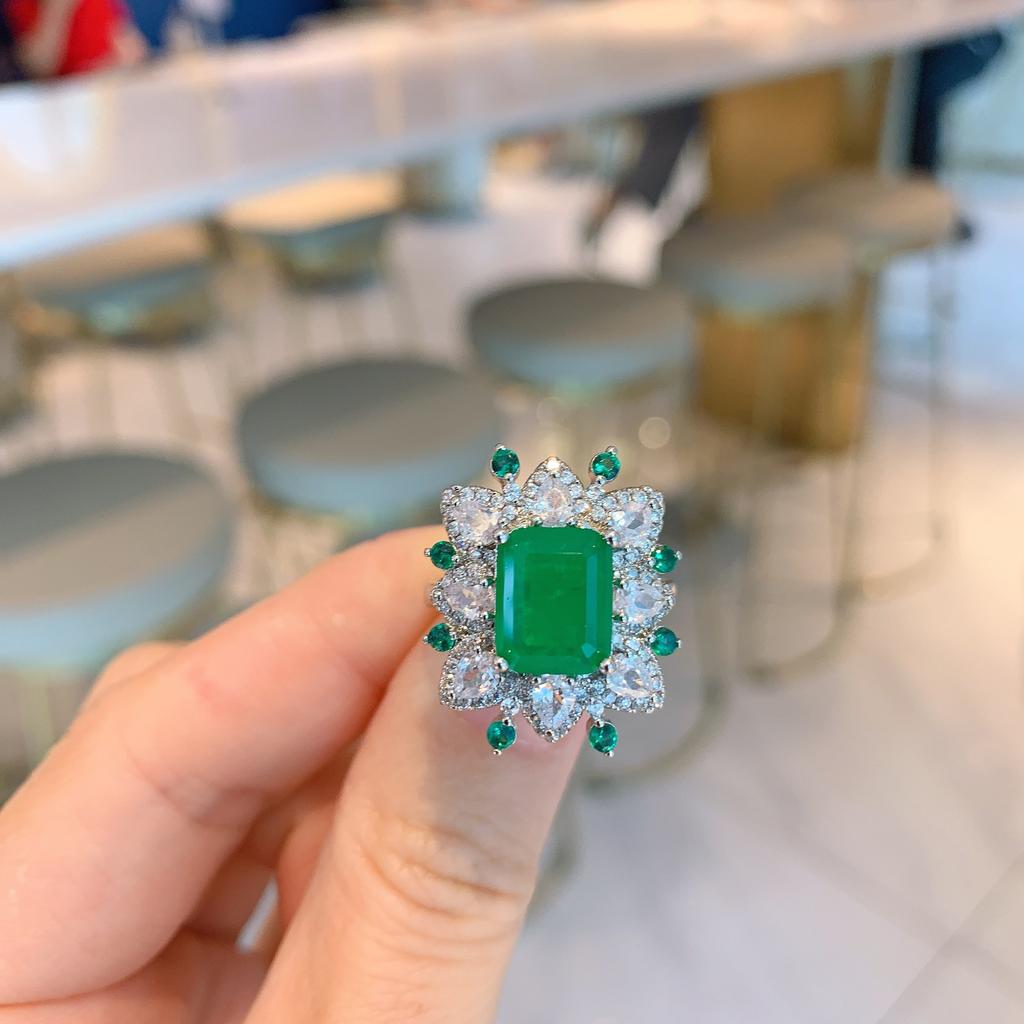 Goods: Cross Border Square Inlaid Simulated Red Corundum Ring Emerald Necklace Jewelry Set