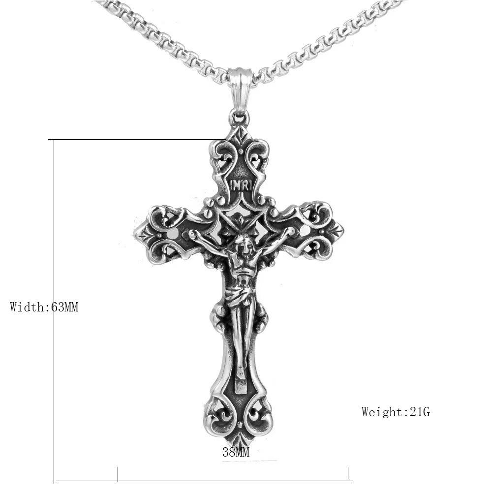 Cool Mens Stainless Steel Jesus Christ Crucifix Cross Pendant Necklace For Men